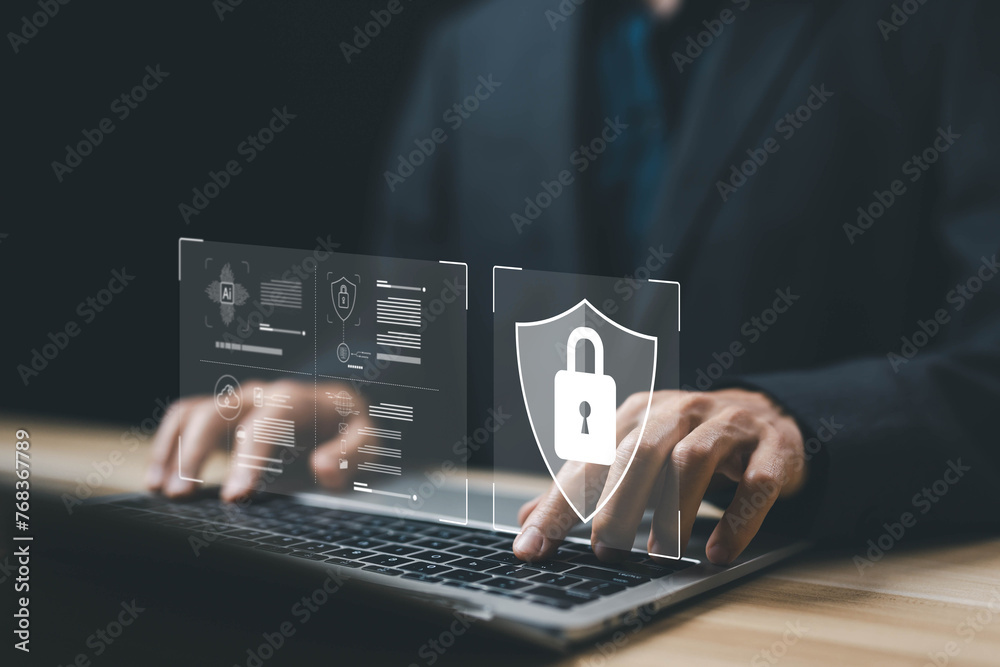 Wall mural password security and privacy on an online system, cybersecurity internet. lock mark protect attacks