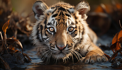 Cute baby tiger wallpaper created with a generative ai technology