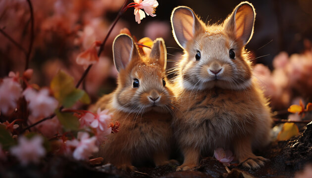 Cute rabbit wallpaper image background created with a generative ai technology 