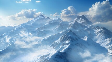 Fototapeta na wymiar Alpine Majesty Snowy Mountain Tops Piercing the Clouds in a Breath-taking Display of Nature Grandeur
