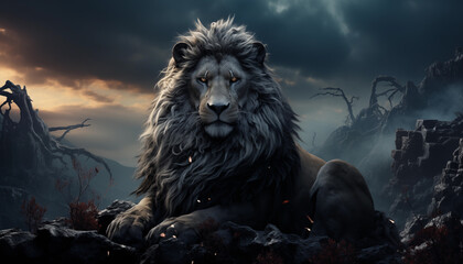 Lion wallpaper image background created with a generative ai technology  - 768370162