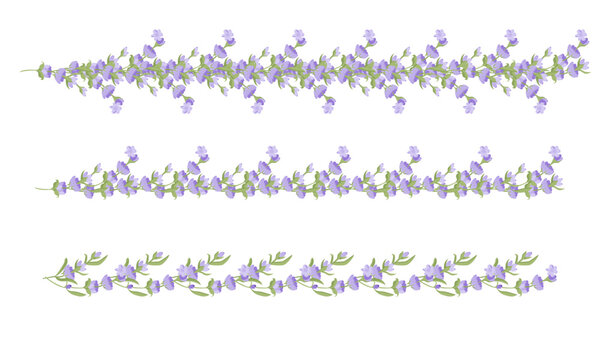 Set of decorative borders of lavender flowers for your design. Vector illustration isolated on white background.
