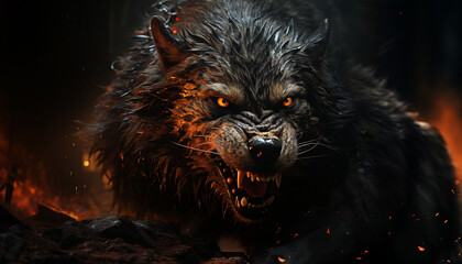 Angry wolf wallpaper image background created with a genrative ai technology - 768370736