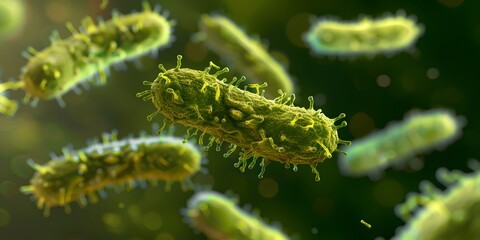 A bunch of green bacteria are flying around in the air