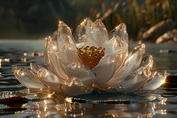 The reflection of the flower and the water create a serene