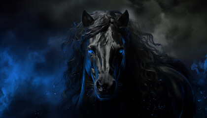 Obraz na płótnie Canvas beautiful horse isolated in dark background image created with a genrative ai technology 