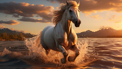 Beautiful horse running wallpaper image background created with a generative ai technology - obrazy, fototapety, plakaty