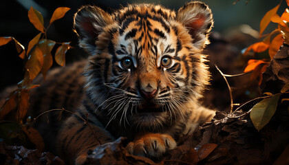 Cute baby tiger wallpaper image background created with a generative ai technology - 768371952