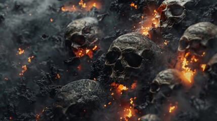 Blank mockup of a heavy metal album cover with dark and moody imagery including skulls and fire.