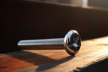 The intricate details of a shiny machine screw illuminated by the soft afternoon light