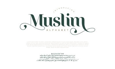 Muslim premium luxury arabic alphabet letters and numbers. Elegant islamic  typography ramadan wedding serif font decorative vintage. Creative vector illustration