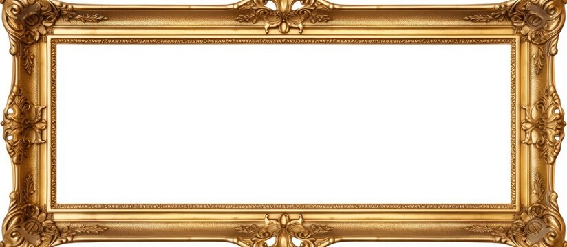A gold rectangle picture frame with a wood material property, featuring amber tints and shades on a beige background. It brings a touch of fashion accessory with a metal font