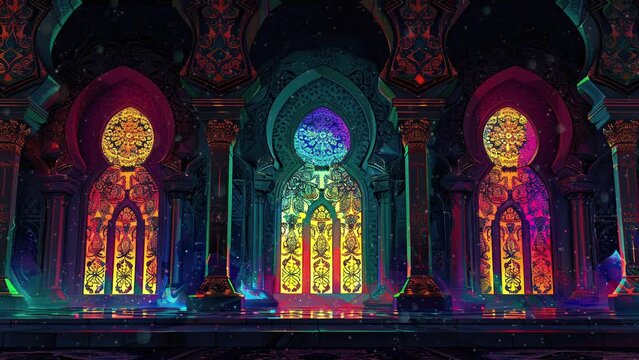 Vibrant Lailat al-Qadr background with anime artistry. 4K Ultra HD Animated Looping Video Background &ndash; Stunning Visuals.