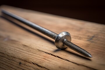A Single Metallic Cotter Pin Captured in High Detail against the Backdrop of Weathered Wood