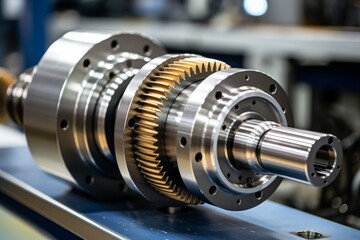 Fototapeta premium The unsung hero of the manufacturing world - an up-close view of a gear coupling in action