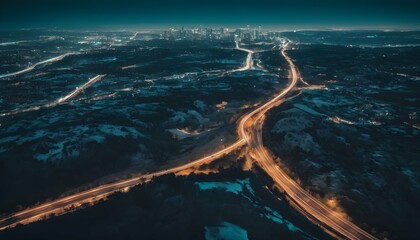 A view of the freeway from an airplane window - obrazy, fototapety, plakaty