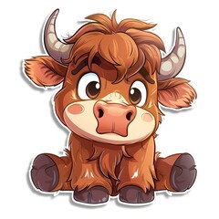 Fototapeta premium Adorable cute higgins highland cow sticker in cartoon vector style illustration