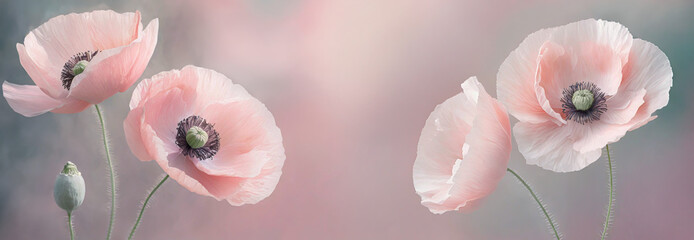 Tło kwiaty różowe maki. Motyw kwiatowy. Wiosenna tapeta kwiatowa. Pastelowe tło - obrazy, fototapety, plakaty