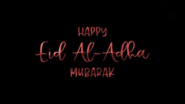 Animated happy Eid Alha Mubarak text on transparent background. Ideal for greeting cards, social media posts, website banners, and festive designs.