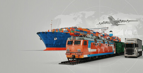 Transportation and logistics of Container Cargo ship and Cargo plane.