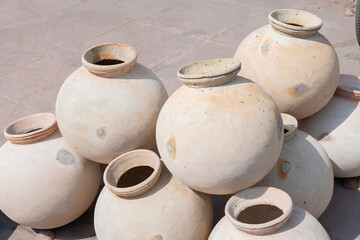 Fototapeta na wymiar Handmade earthenware, clay potteries at Jodhpur city, Rajasthan, India.