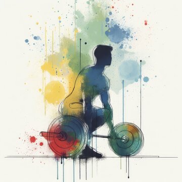 Weightlifter in watercolor splash paint illustration with Generative AI.