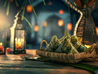 malaysian traditional cuisine ketupat rice dumpling during eid festival