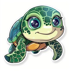 Obraz premium An adorable sticker of a cute turtle in cartoon vector style illustration