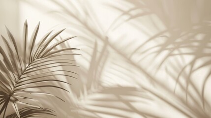 Abstract background with a palm leaf shadow on a white wall