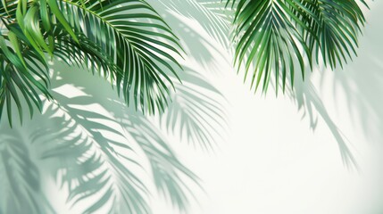 Fototapeta na wymiar Abstract background with a palm leaf shadow on a white wall