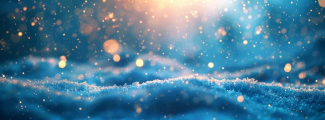 Fotobehang Abstract background with snow and bokeh lights. Winter landscape © wanna