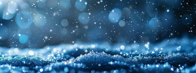 Abstract background with snow and bokeh lights. Winter landscape
