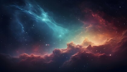 Galaxy with colorful nebula, shiny stars and heavy clouds Background - obrazy, fototapety, plakaty