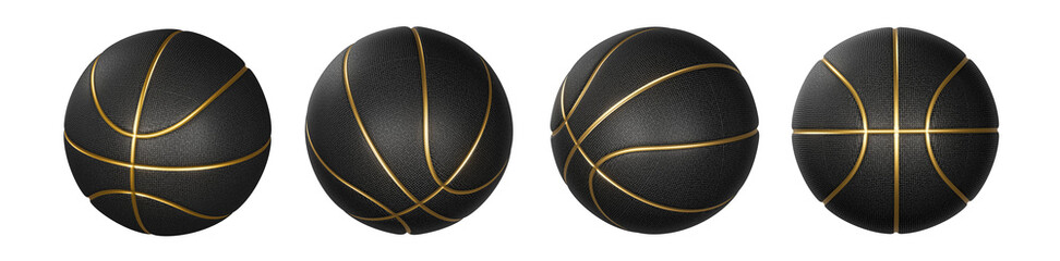 Black basketball ball with golden lines, transparent background - obrazy, fototapety, plakaty
