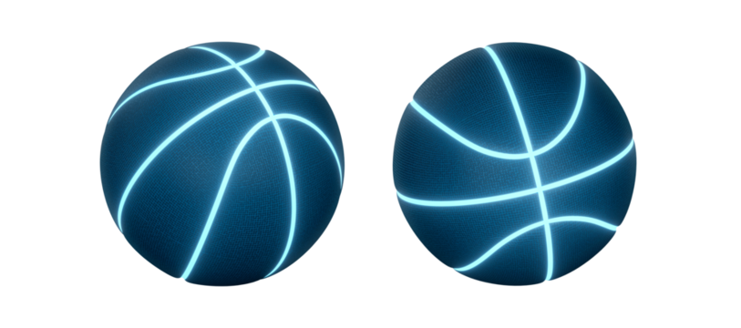 Blue basketball with bright glowing neon lines, transparent background - Powered by Adobe
