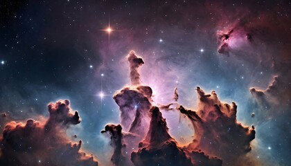 Galaxy with colorful nebula, shiny stars and heavy clouds Background