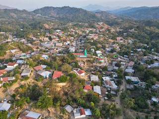 Naklejka premium Panoramic Drone Photo of Sabanillas Village, Guerrero, montain