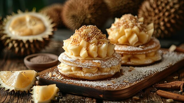 Durian Cake, arepas food, bakery, casual snacks