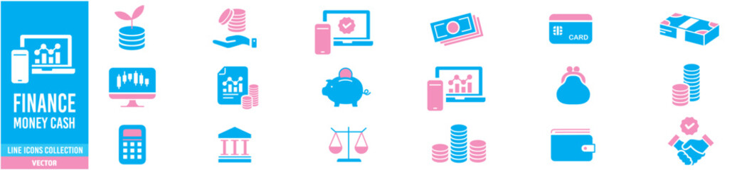 finance money cash editable stroke icons collection vector 