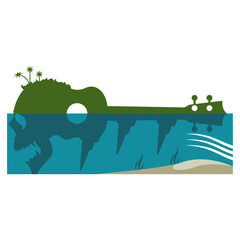 ukulele and skull island vector illustration