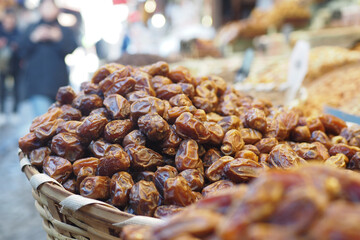  many date fruits display for sale at local market 