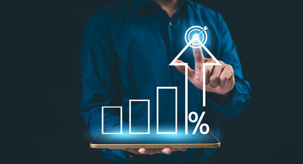 Businessmen analyse corporate growth,Marketing business growth concept. Business graph analysis....
