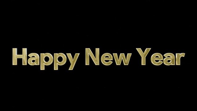Animation happy new year text metal on black isolated background 4k video resolution
