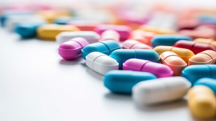 Colorful pills on a white background.