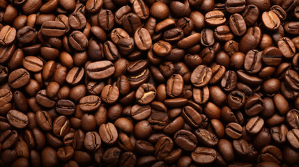 Fototapeta premium Top view of a pile of roasted black espresso coffee beans