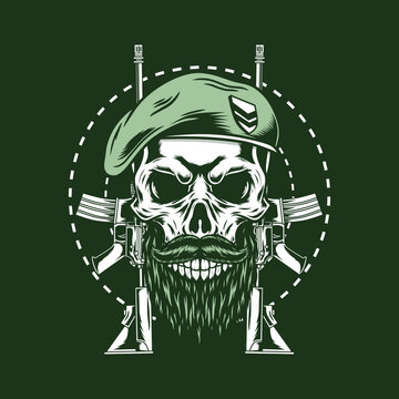 Soldier skull with beard and gun vector