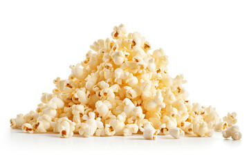 Pile of popcorn with butter on white background created with Generative AI Technology - obrazy, fototapety, plakaty
