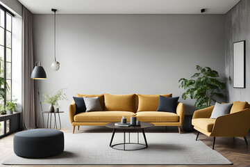 Fototapeta premium modern style living room interior with dining table perfect for home parties, Generative AI 