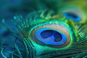 Vivid Detail of a Peacock Feather, Macro Beauty Highlighting the Intricacy of Nature