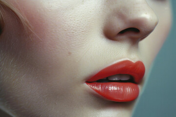  Captivating Detail of Red Lips: Texture and Shine in Macro Beauty Shot